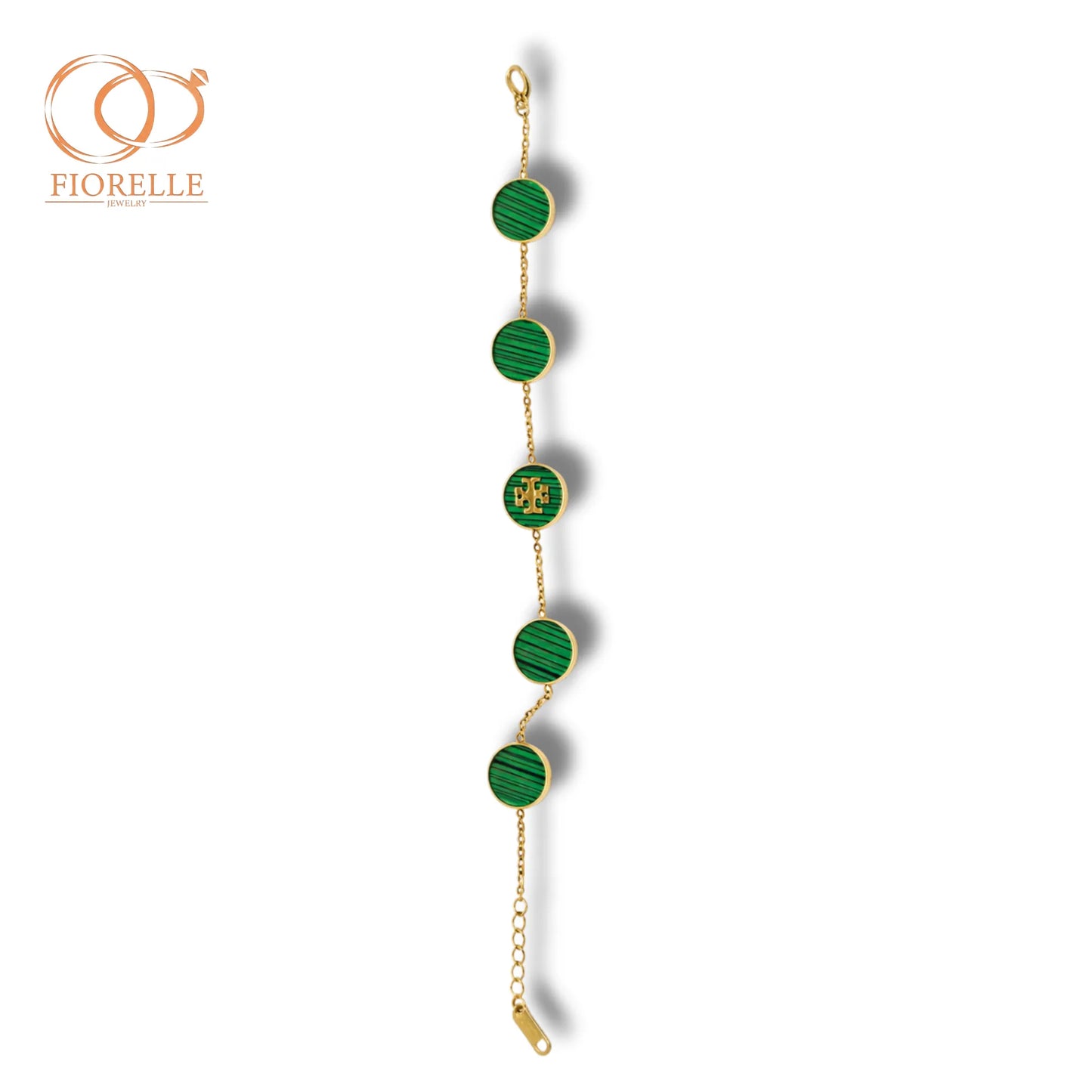 Pulsera Dorada con Dijes Circulares Verdes
