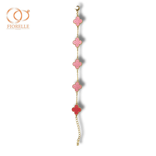 Pulsera Dorada con Dijes Trébol Rosa
