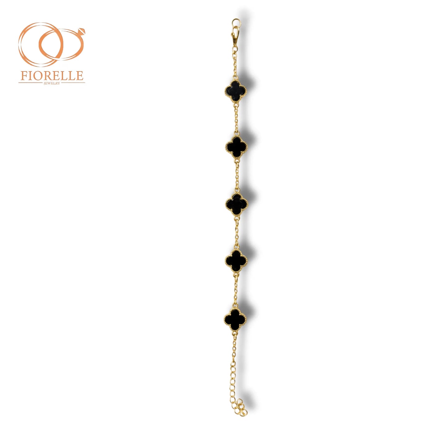 Pulsera Cadena Dorada con Dijes Trébol Negros