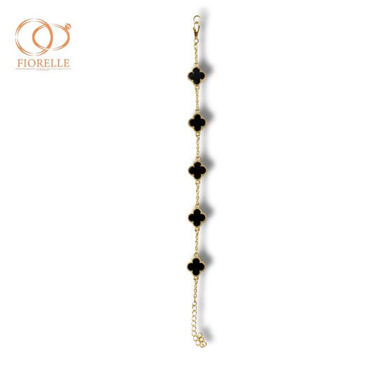 Pulsera Cadena Dorada con Dijes Trébol Negros