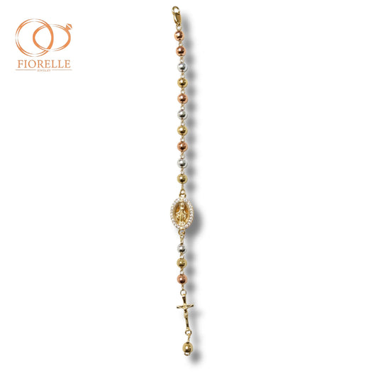 Pulsera Tricolor con Medalla Virgen y Crucifijo