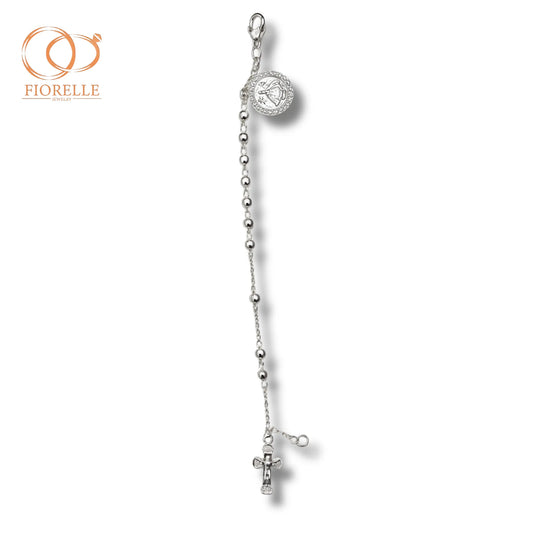 Pulsera Rosario Plateado con Medalla y Cruz