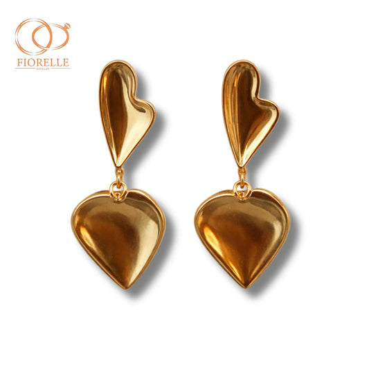 Aretes Doble Corazón Colgante Escultural