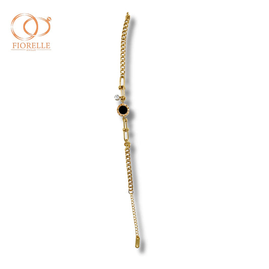 Pulsera Eslabón Mixto con Centro Negro