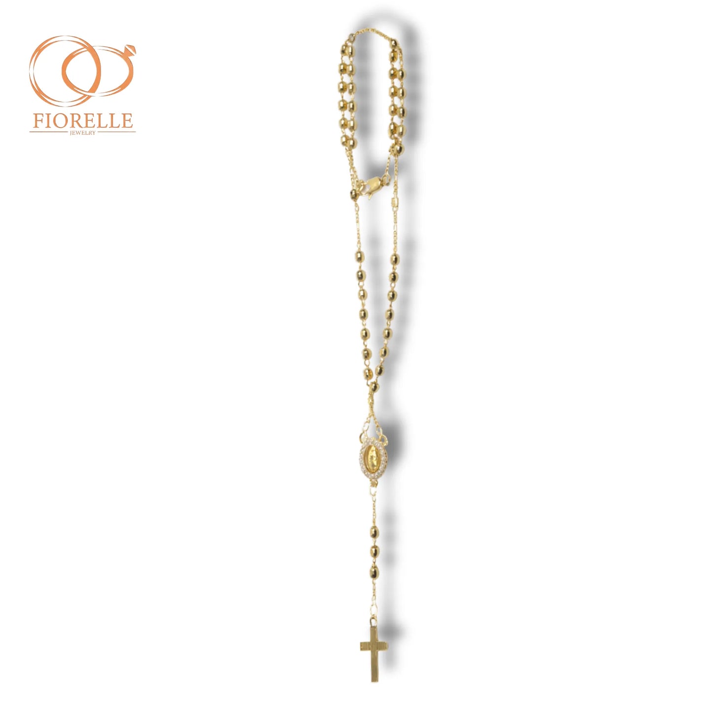 Collar Rosario Dorado con Medalla Central y Cruz Lisa