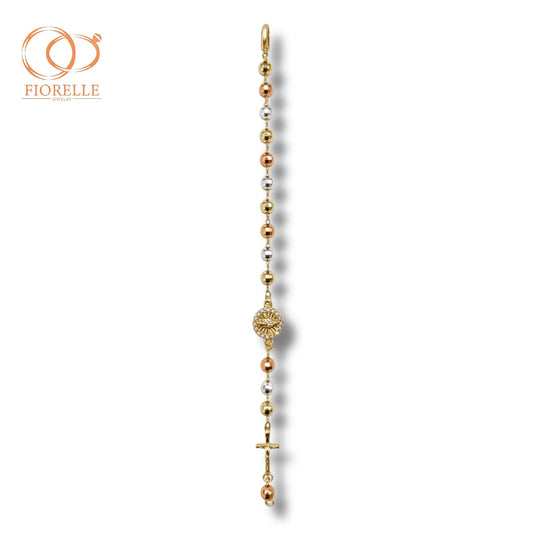 Pulsera Rosario Tricolor con Medalla Circular Decorativa