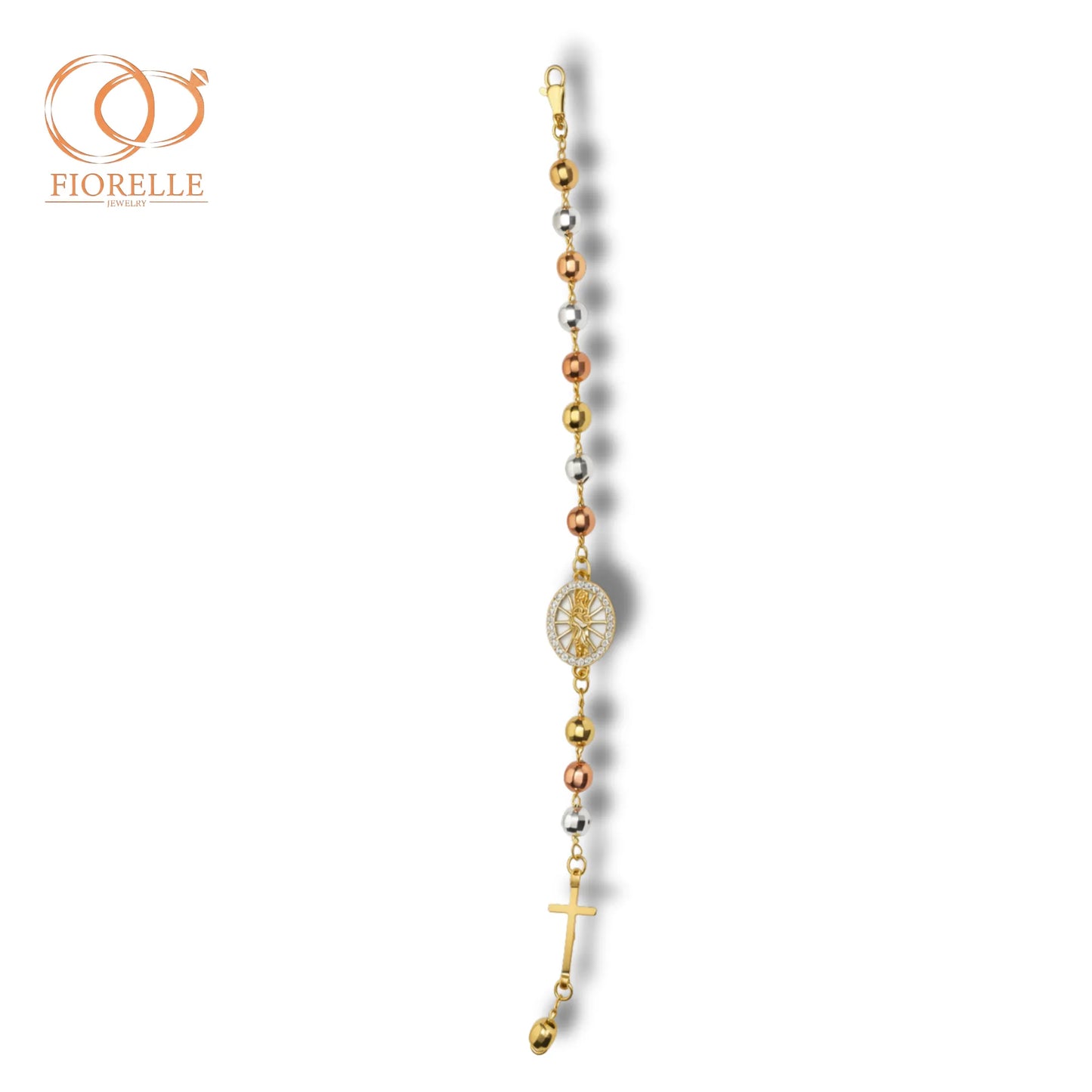 Pulsera Rosario Tricolor Medalla Radial con Cruz Minimal