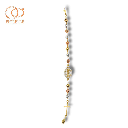 Pulsera Rosario Tricolor Medalla Radial con Cruz Minimal