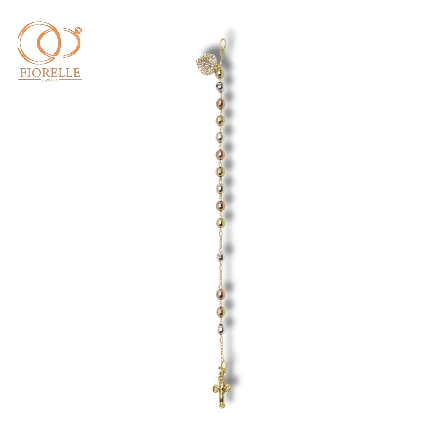Pulsera  Rosario Tricolor Medalla Circular con Cruz Clásica Detallada