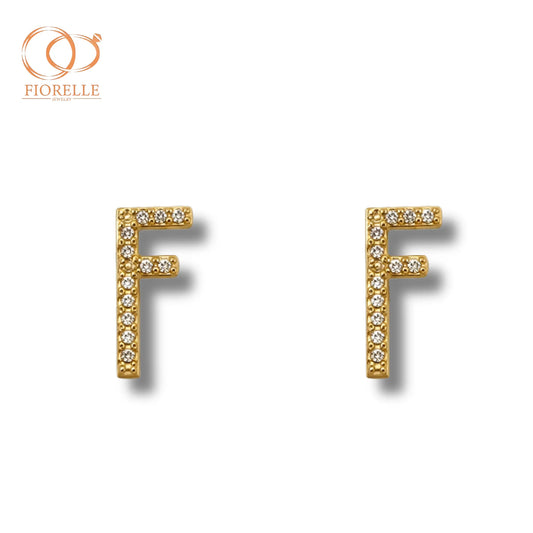 Aretes Inicial F con Brillo Lineal