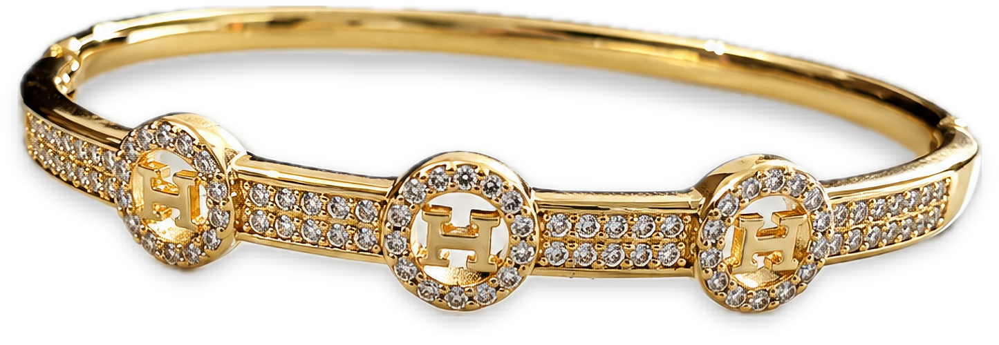 Brazalete Dorado de Microcirconia con Motivos Enmarcados
