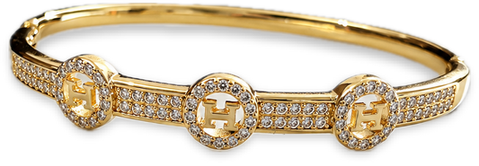 Brazalete Dorado de Microcirconia con Motivos Enmarcados
